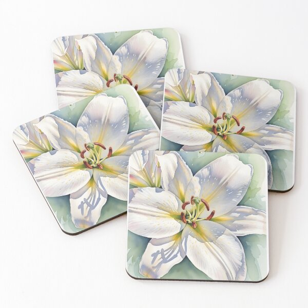 Item preview, White Lily Close Up with Soft Green Watercolor designed and sold by VelloomStore.