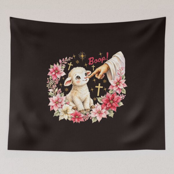 Item preview, Boop Lamb Jesus Christian Christmas Poinsettia Cute Lamb designed and sold by mari-kayden.