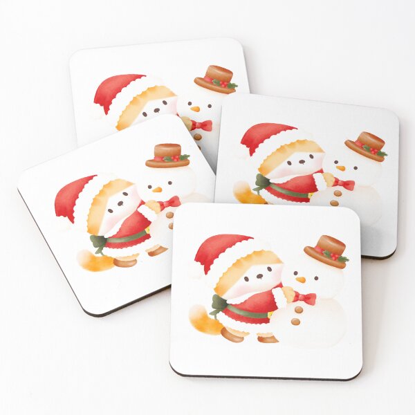 Item preview, Cute Orange Cat Hugging a Snowman at Christmas designed and sold by mmkn.art.