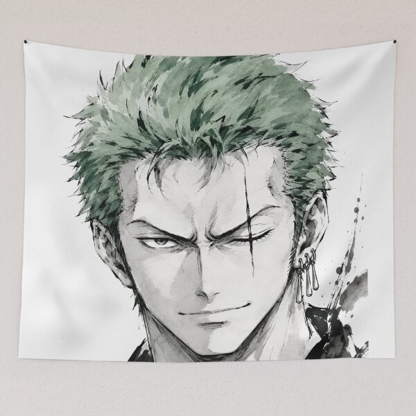 Item preview, Zoro | Monochrome Scarred Swordsman Ink Portrait Dark Japanese Warrior Art designed and sold by Dyan4.
