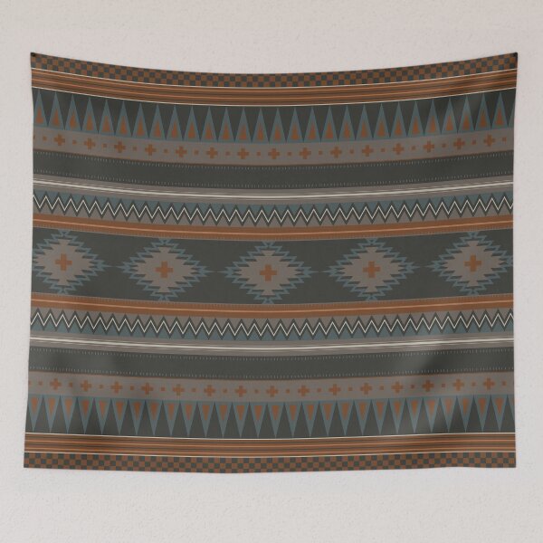 Item preview, Tribal Geometric Pattern in Cozy Colors of Charcoal Grey, Rust Orange, Slate Blue and Taupe designed and sold by Kelly Dietrich Mandalas & Colorful Patterns.
