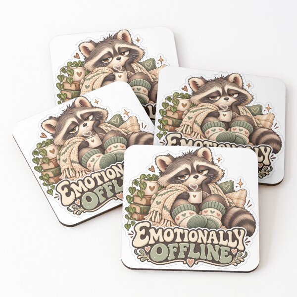 Item preview, Emotionally Offline Cozy Raccoon Coffee Sticker designed and sold by CoquetteLunaCo.