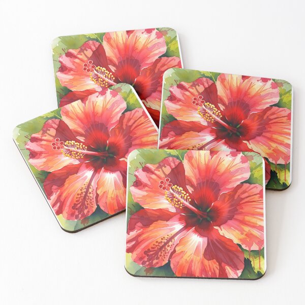 Item preview, Tropical Red Hibiscus Close Up Among Green Leaves designed and sold by VelloomStore.