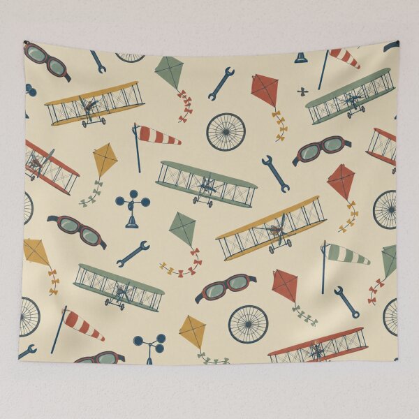Item preview, Wright Brothers Pattern | Early Flying Machines, Biplane Gliders, Box Kites and Pilot Goggles on Cream designed and sold by NominalSystems.
