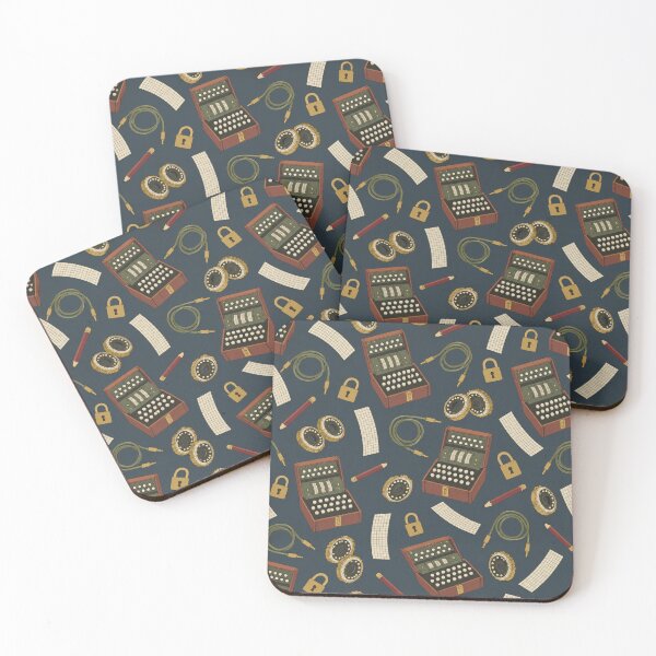 Item preview, Enigma Machine Pattern | Wartime Cipher Machines, Rotor Discs, Patch Cables and Padlocks on Slate designed and sold by NominalSystems.