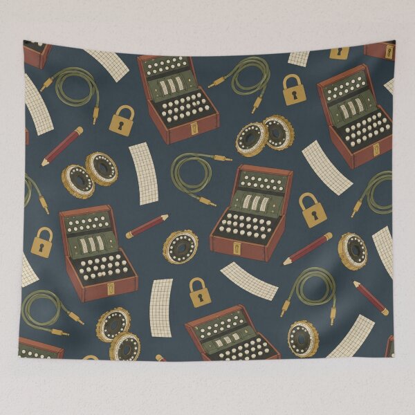 Item preview, Enigma Machine Pattern | Wartime Cipher Machines, Rotor Discs, Patch Cables and Padlocks on Slate designed and sold by NominalSystems.