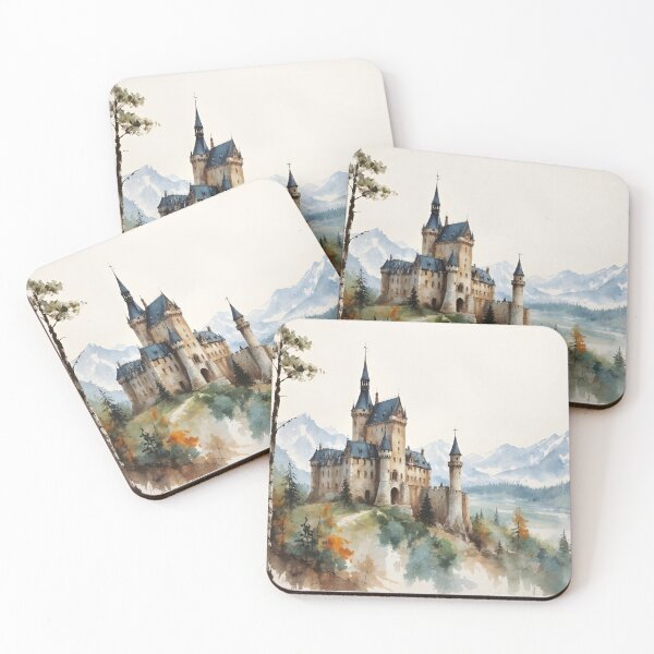 Item preview, Whispers of an Alpine Castle – A Watercolor Dream designed and sold by tambanow.