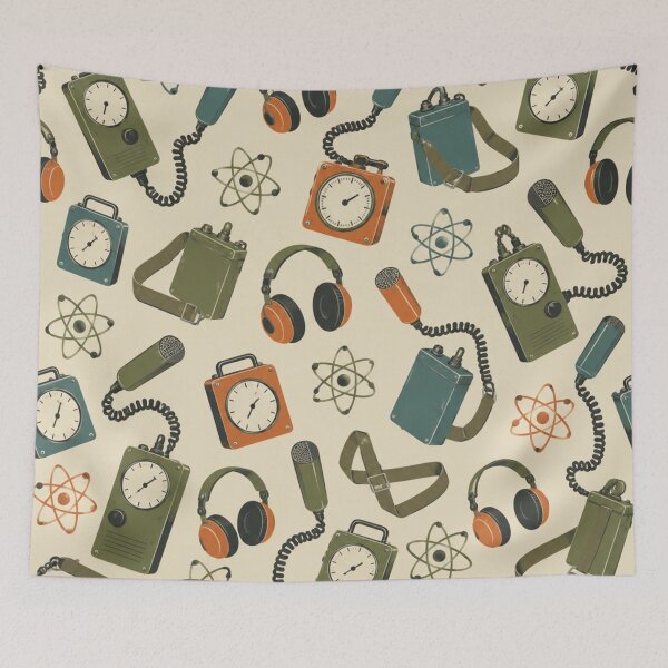 Item preview, Geiger Counter Pattern | Atomic Age Radiation Meters, Headphones and Atom Diagrams on Cream designed and sold by NominalSystems.