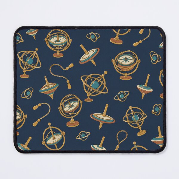 Item preview, Gyroscope Pattern | Brass Gimbal Gyroscopes, Spinning Tops and Orbit Rings on Navy designed and sold by NominalSystems.