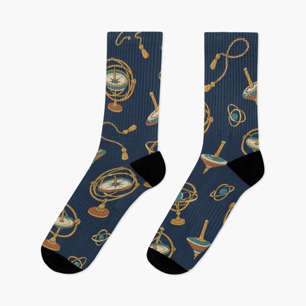 Item preview, Gyroscope Pattern | Brass Gimbal Gyroscopes, Spinning Tops and Orbit Rings on Navy designed and sold by NominalSystems.