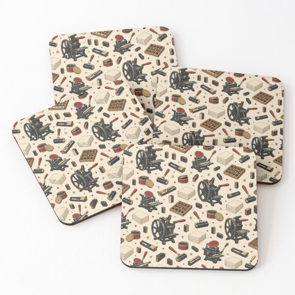 Item preview, Printing Press Pattern | Antique Letterpress Machines, Ink Brayers, Type Cases and Paper Stacks on Cream designed and sold by NominalSystems.