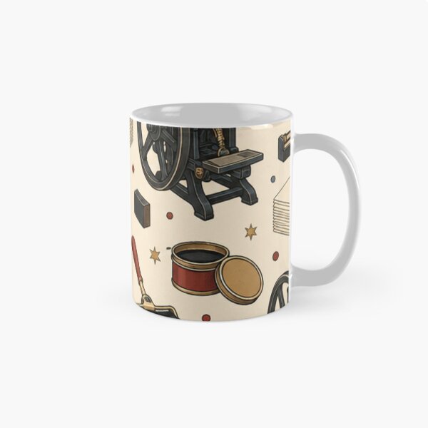 Item preview, Printing Press Pattern | Antique Letterpress Machines, Ink Brayers, Type Cases and Paper Stacks on Cream designed and sold by NominalSystems.