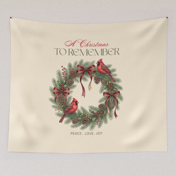 Item preview, A Christmas to remember artwork. Christmas Wreath with Red Cardinals Botanical Wall Art Print designed and sold by Echala.