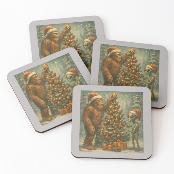 Item preview, Alien and Bigfoot Decorating Christmas Tree Sasquatch Retro designed and sold by mjohnson9.