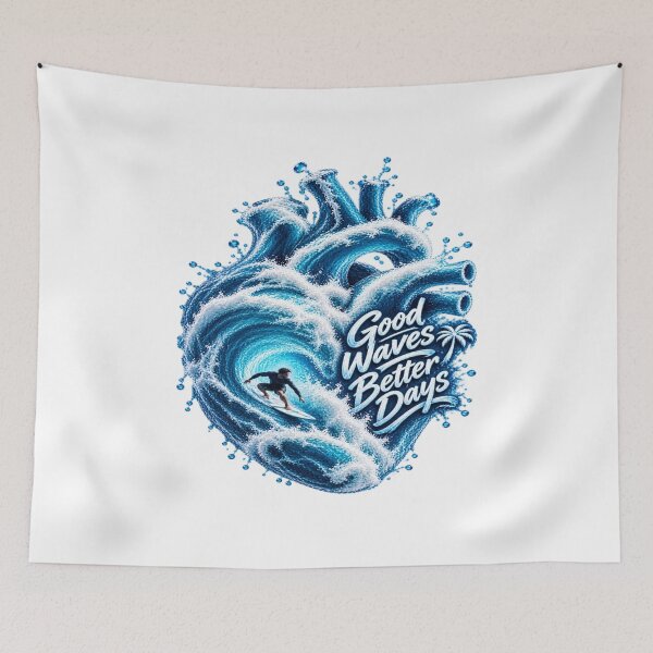 Item preview, Surf More Worry Less – Ocean Wave Heart Surfer Art designed and sold by The Happiness Market .