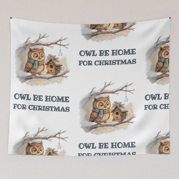 Item preview, Owl Be Home for Christmas - Cozy Owl on Snowy Branch with Birdhouse designed and sold by Foriart.