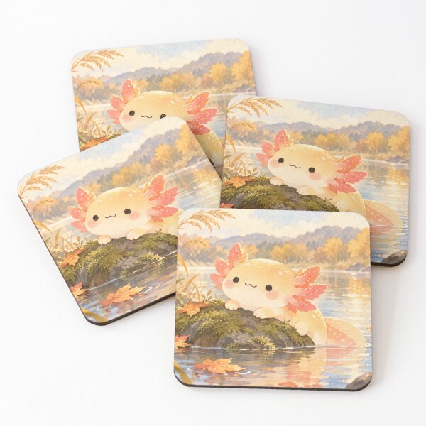 Item preview, Axolotl Peeking Over a Mossy Autumn Lake Rock designed and sold by AshiraCreations.