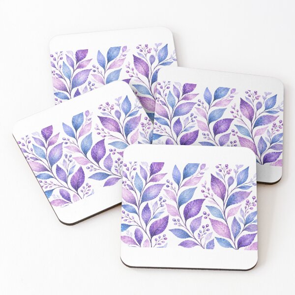 Item preview, Purple Blue Watercolor Botanical Leaves designed and sold by Dew Drop Designs.