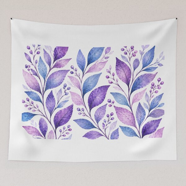 Item preview, Purple Blue Watercolor Botanical Leaves designed and sold by Dew Drop Designs.