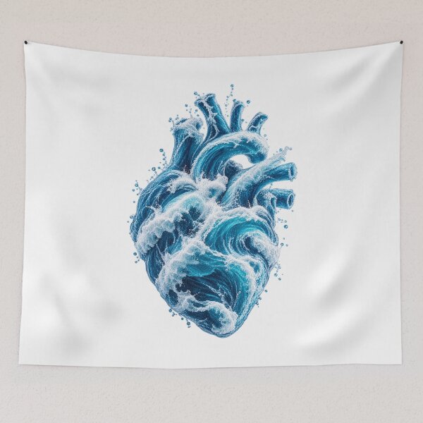Item preview, Ocean Wave Heart – Blue Water Anatomical Heart Art designed and sold by The Happiness Market .