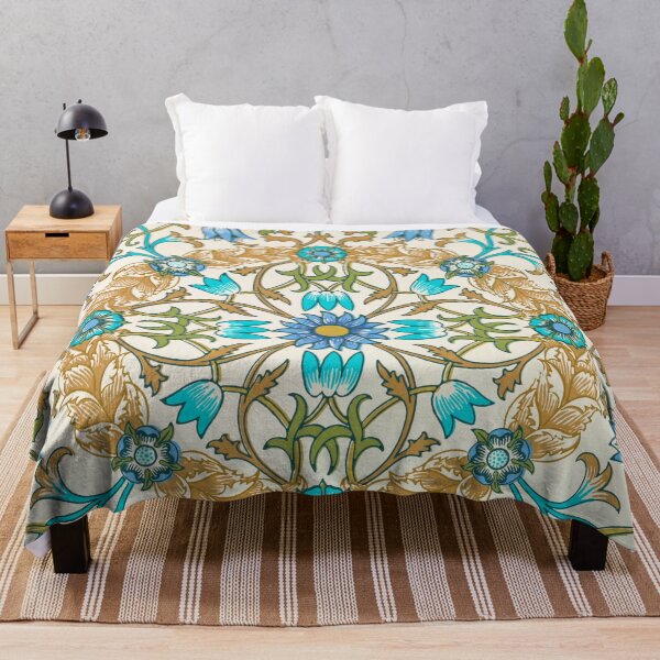 Item preview, William Morris Wreath Blue Turquoise Gold Pattern designed and sold by AuraMuse Studio.