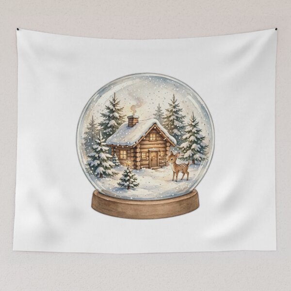 Item preview, Christmas Snow Globe Cabin with Cozy Deer and Pines - Winter Snow vibe designed and sold by Foriart.