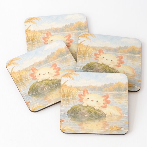 Item preview, Axolotl Hugging a Mossy Rock Among Autumn Leaves designed and sold by AshiraCreations.