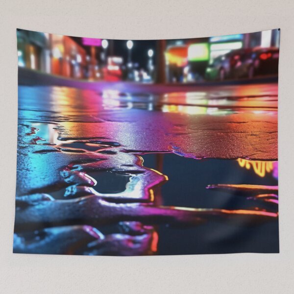 Item preview, Rainy Night Street Scene with Colorful Vibrant Reflections designed and sold by DEC02.