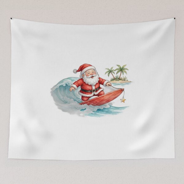 Item preview, Santa Surfing - Turquoise Wave Tropical Christmas - Surfing Santa Beach Holiday designed and sold by Foriart.