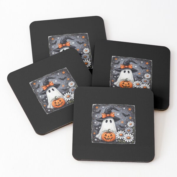 Item preview, Ghost Witch Hat Black Cat Pumpkin Starry Night Halloween Folk Art designed and sold by Zizo-DR44.