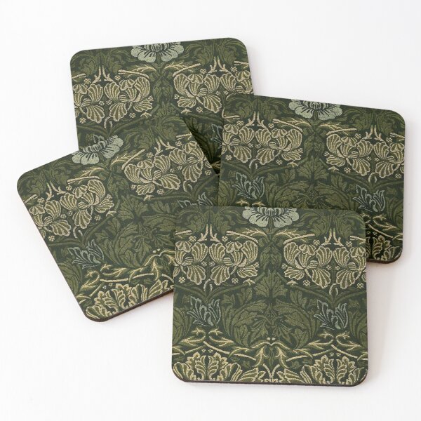 Item preview, William Morris Tulip Rose Forest Green Cream Pattern designed and sold by AuraMuse Studio.