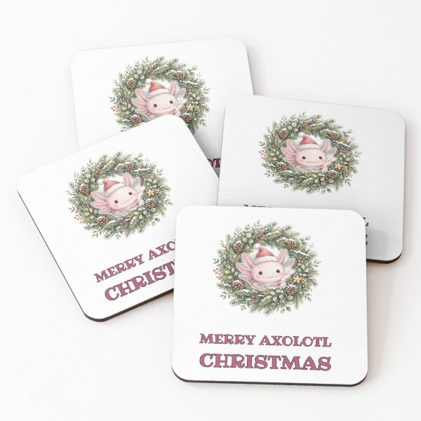Item preview, Merry Axolotl Christmas - Pink Axolotl in Santa Hat in Christmas Wreath Holiday designed and sold by Foriart.