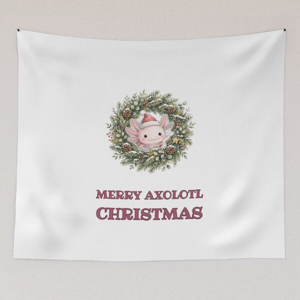 Item preview, Merry Axolotl Christmas - Pink Axolotl in Santa Hat in Christmas Wreath Holiday designed and sold by Foriart.