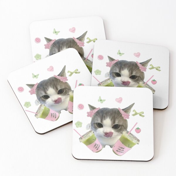 Item preview, Cute Coquette Cat Drinking Matcha Green Tea designed and sold by yuennbunn.