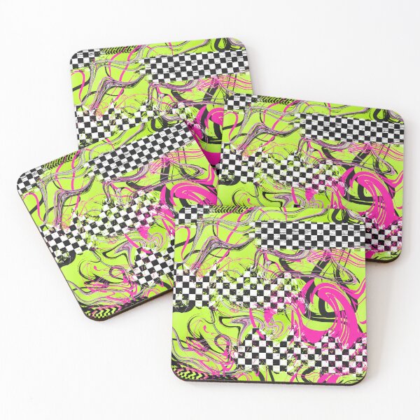 Item preview, Neon Swirl Checkered Pattern Cyber Y2K Scenecore Aesthetic designed and sold by Side By Side Studio.