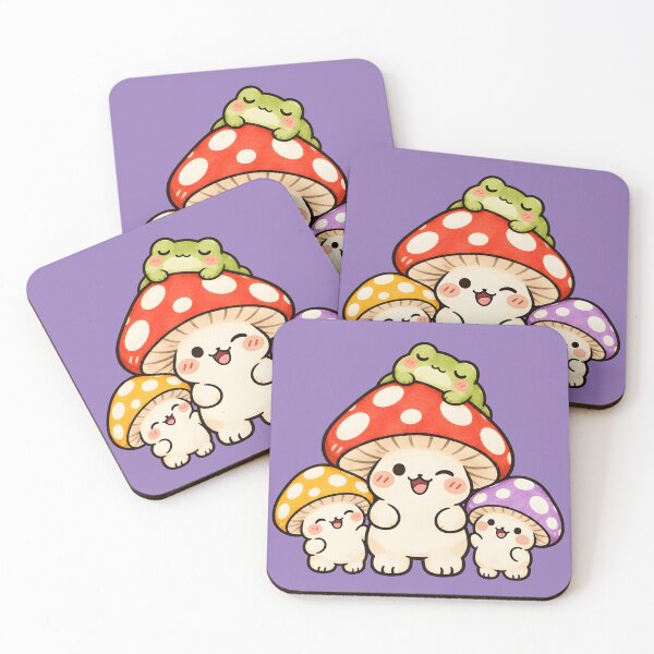 Item preview, Kinoko Kawaii Mushroom Trio with Sleeping Frog Japanese Cute Art designed and sold by Marti’s Shop Corner.