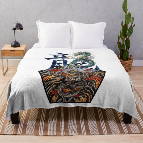 Item preview, Japanese Dragon Art – Blue and Black Eastern Dragons with Traditional Japanese Calligraphy kanji designed and sold by LOVEARTDESIGN.