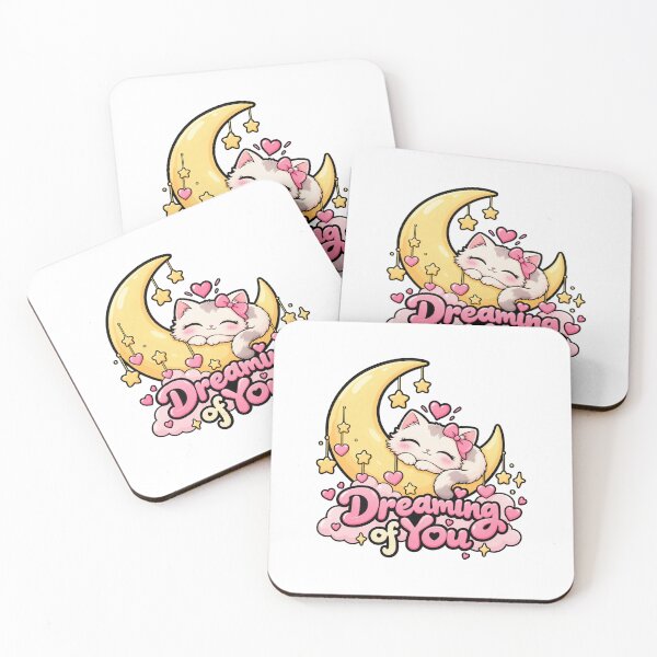Item preview, Dreaming of You – Cute Romantic Cat on the Moon Kawaii Design designed and sold by Lovestickerco.