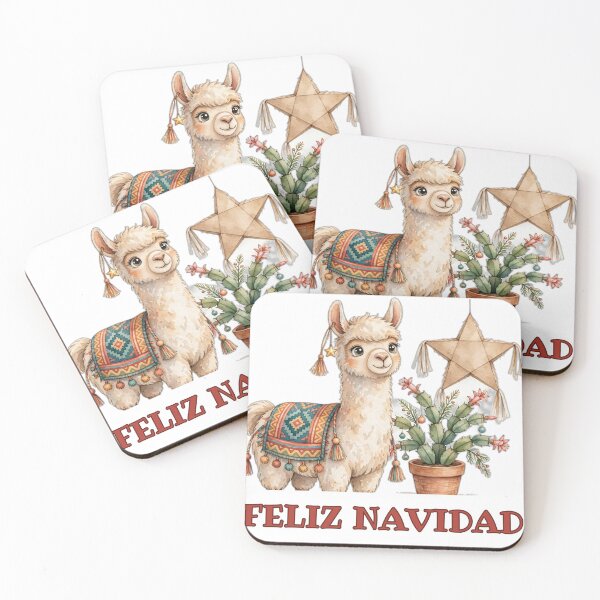 Item preview, Feliz Navidad - Festive Llama with Colorful Blanket and Christmas Cactus flowers designed and sold by Foriart.
