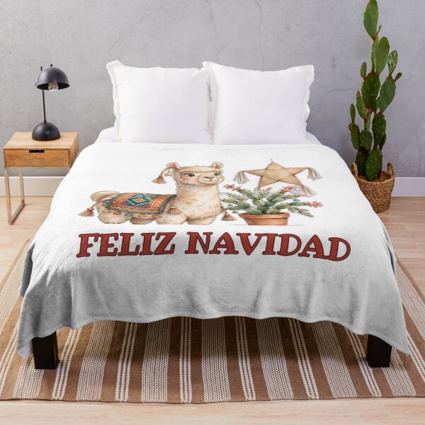Item preview, Feliz Navidad - Festive Llama with Colorful Blanket and Christmas Cactus flowers designed and sold by Foriart.