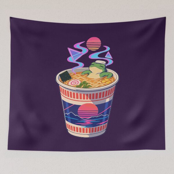 Item preview, Vaporwave Frog Relaxing in Synthwave Ramen Cup designed and sold by KungPowUnicorn.