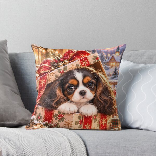 Item preview, Cavalier King Charles Spaniel Christmas Puppy in Gift Box designed and sold by ManJiangHong.