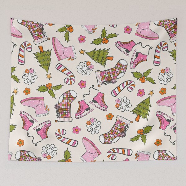 Item preview, Pink Retro Christmas Pattern Ice Skates Stockings designed and sold by Vicky021.