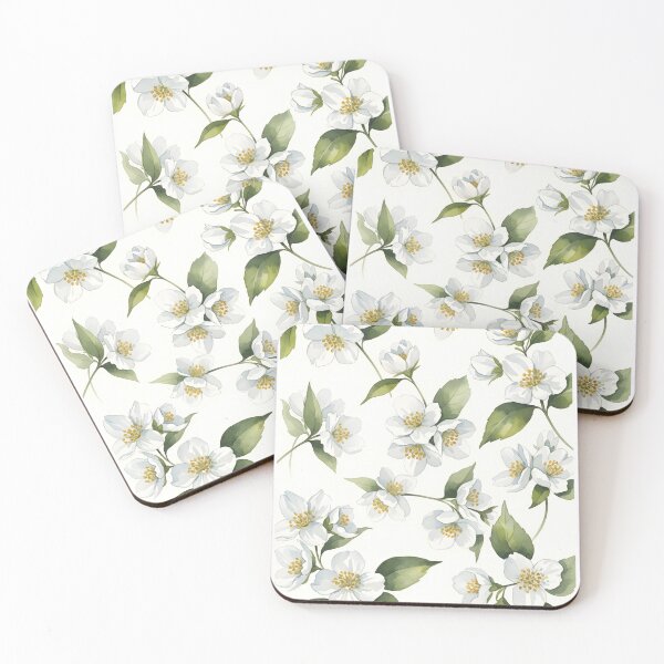 Item preview, White Jasmine Sprigs Scattered on Cream Watercolor designed and sold by VelloomStore.