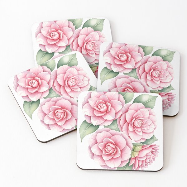 Item preview, Pink Camellia Blooms with Glossy Leaves Watercolor designed and sold by VelloomStore.