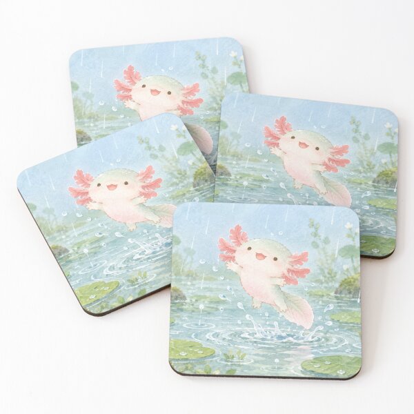 Item preview, Axolotl Leaping Through Rain Above a Lily Pond designed and sold by AshiraCreations.