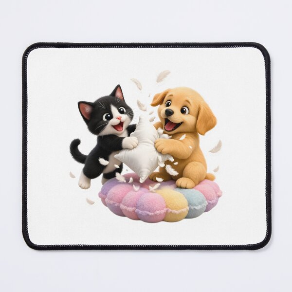 Item preview, Cats vs Dogs Pillow Fight – Cute 3D Kitten and Puppy Sticker designed and sold by glitchman2.