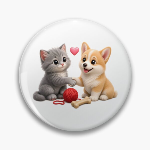 Item preview, Cats vs Dogs Truce – Cute 3D Kitten and Puppy Handshake Sticker designed and sold by glitchman2.