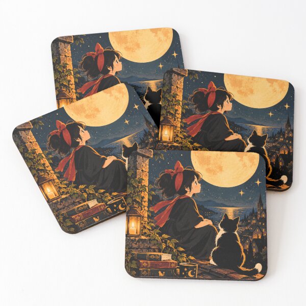 Item preview, Moonlit Witch and Black Cat Gothic Night Art designed and sold by AbstractAuraArt.