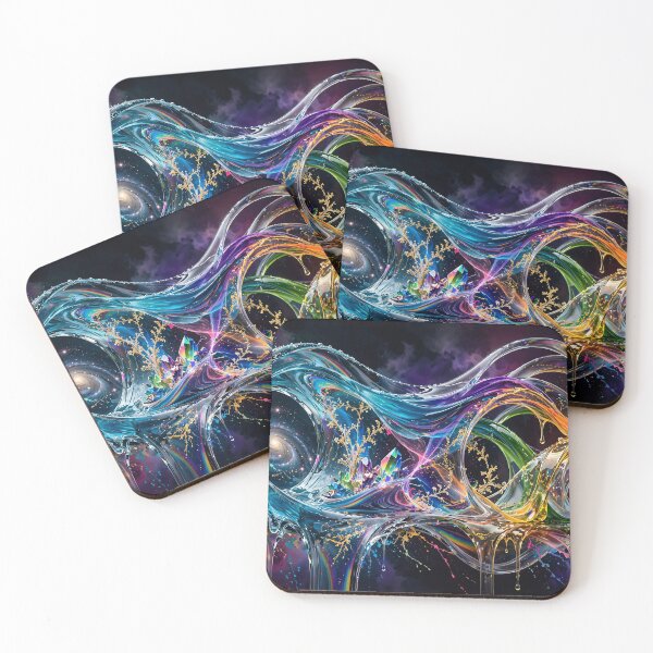 Item preview, Cosmic Glass Fusion – Neon Liquid Infinity Double Exposure Abstract Art designed and sold by DreamyWallVibes.